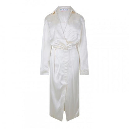 Front - Off White Womens/Ladies Chine Satin V Neck Wrap Dress