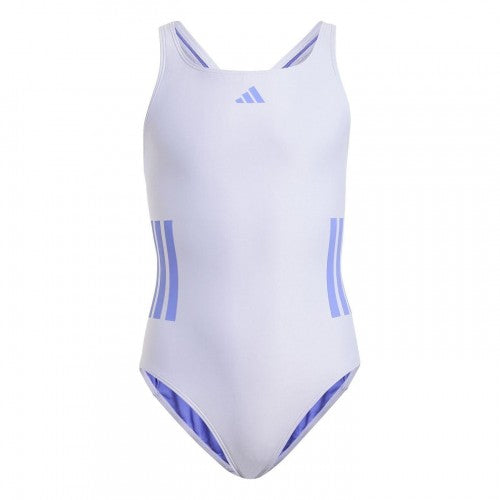 Front - Adidas Girls 3 Stripes One Piece Swimsuit