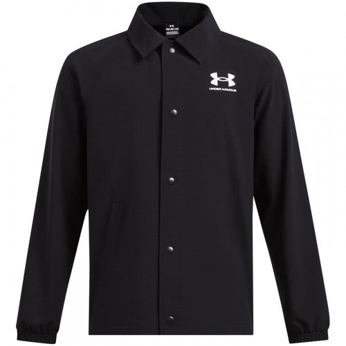 Front - Under Armour Boys Woven Snap-Front Coach Jacket