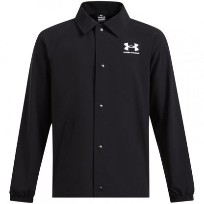 Front - Under Armour Boys Woven Snap-Front Coach Jacket