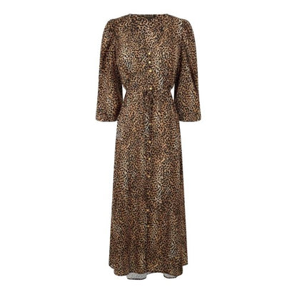 Front - Biba Womens/Ladies Cheetah Print Button Through Midi Dress