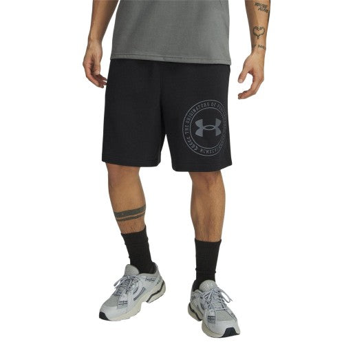 Front - Under Armour Mens Rival Fleece Graphic Print Tapered Shorts