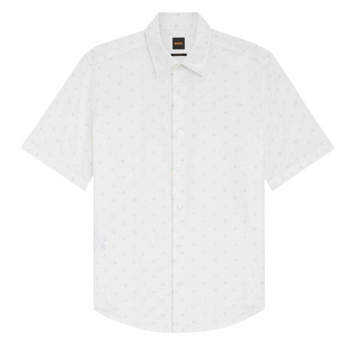 Front - Boss Mens Microprint Regular Short-Sleeved Shirt
