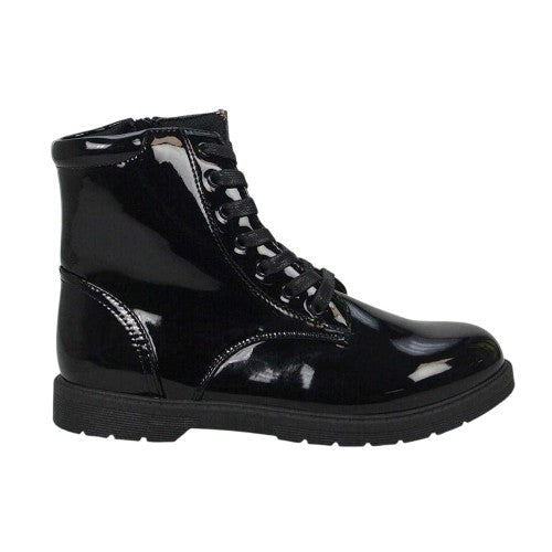 Front - Buckle My Shoe Girls Lace Up Patent Leather Ankle Boots