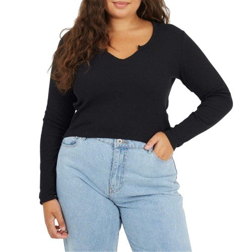 Front - Brave Soul Womens/Ladies Notch Neck Long-Sleeved T-Shirt