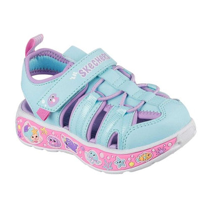 Front - Skechers Girls Sea Creatures Light Up Flat Sandals