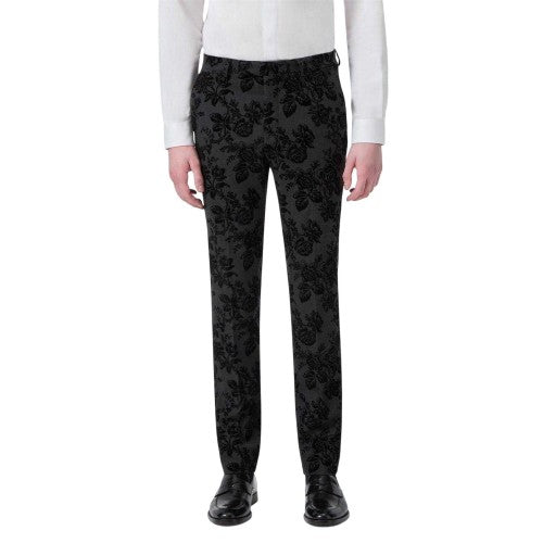 Floral-Charcoal - Front - Twisted Tailor Mens Fleet Floral Skinny Trousers