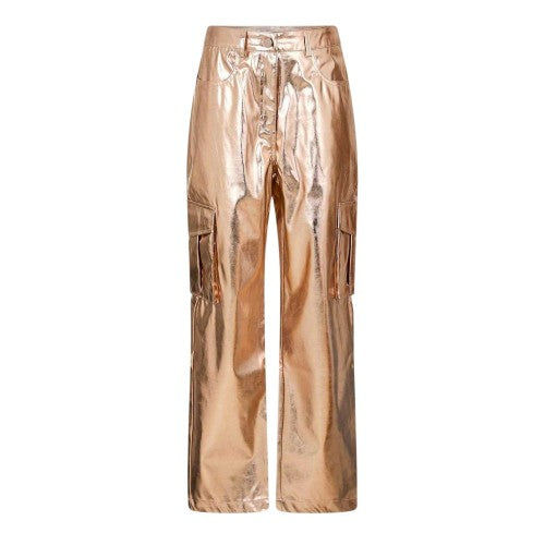 Front - AmyLynn Womens/Ladies Metallic Straight Leg Cargo Trousers