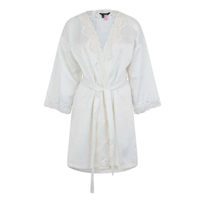 Front - Ralph Lauren Womens/Ladies Satin Lace Trim Robe