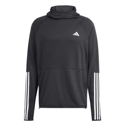Front - Adidas Mens Own The Run 3 Stripes Hoodie