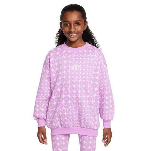 Front - Nike Girls Club Fleece Oversized Sweatshirt