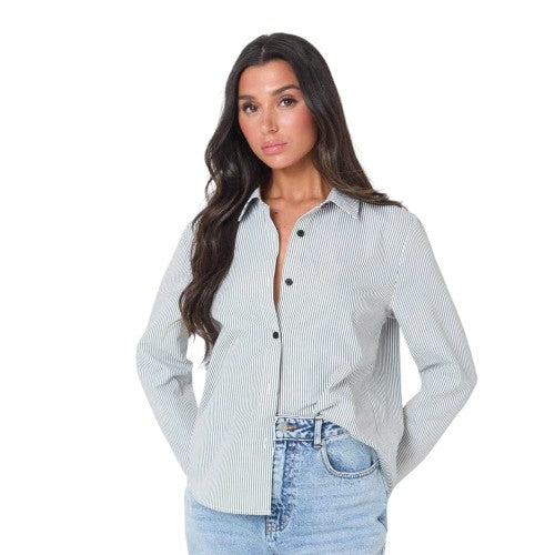 Front - I Saw It First Womens/Ladies Pinstripe Long-Sleeved Shirt