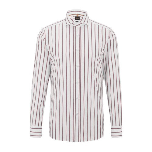 Front - Boss Mens Striped Spread Collar Long-Sleeved Shirt