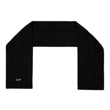 Front - Coach Embroidered Logo Cable Knit Scarf