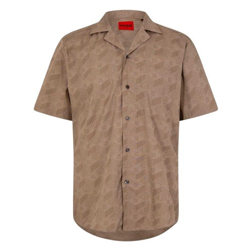 Front - Hugo Mens Ellino 3D Logo Short-Sleeved Bowling Shirt