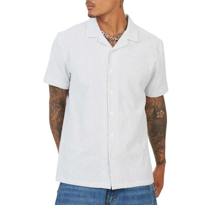 Front - Brave Soul Mens Pinstripe Seersucker Revere Collar Shirt