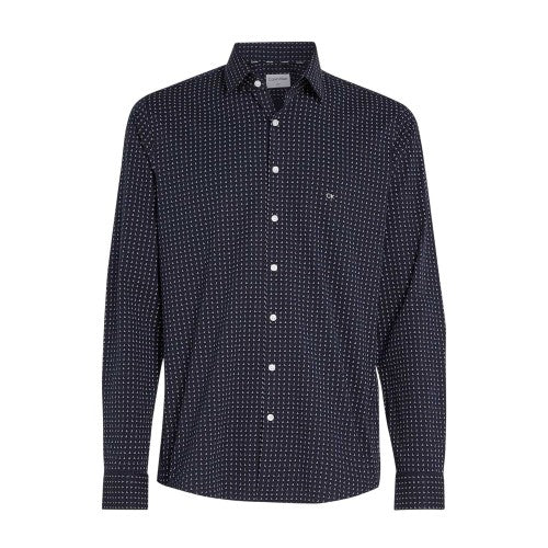Front - Calvin Klein Mens Microprint Poplin Slim Long-Sleeved Shirt