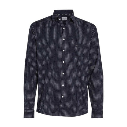 Front - Calvin Klein Mens Microprint Poplin Slim Long-Sleeved Shirt