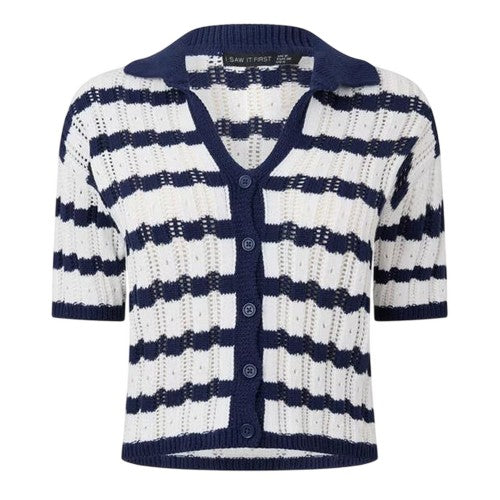Front - I Saw It First Womens/Ladies Striped Crochet Detail Crop Top