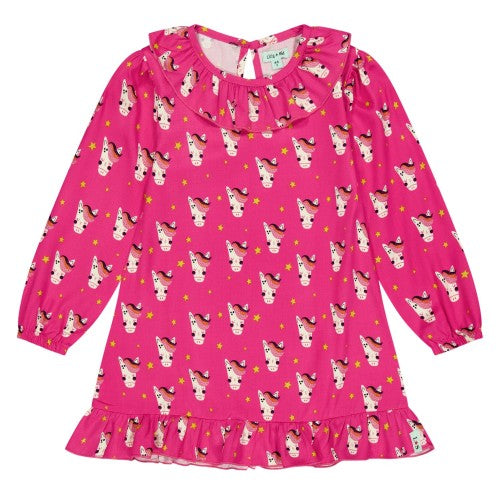 Front - Lilly & Sid Girls All-Over Print Puff Sleeve Dress