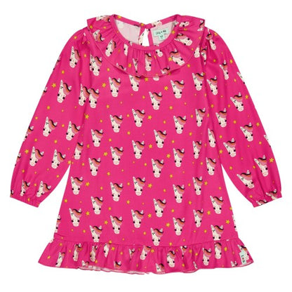 Front - Lilly & Sid Girls All-Over Print Puff Sleeve Dress