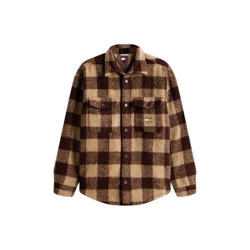 Front - Tommy Jeans Mens Check Plaid Flannel Chest Pocket Overshirt