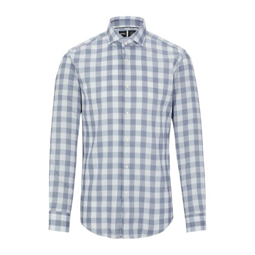 Front - Boss Mens Gingham Spread Collar Slim Long-Sleeved Formal Shirt