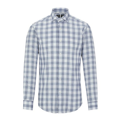 Front - Boss Mens Gingham Spread Collar Slim Long-Sleeved Formal Shirt