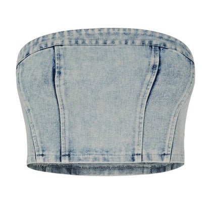 Front - Missy Empire Womens/Ladies Washed Denim Corset Top