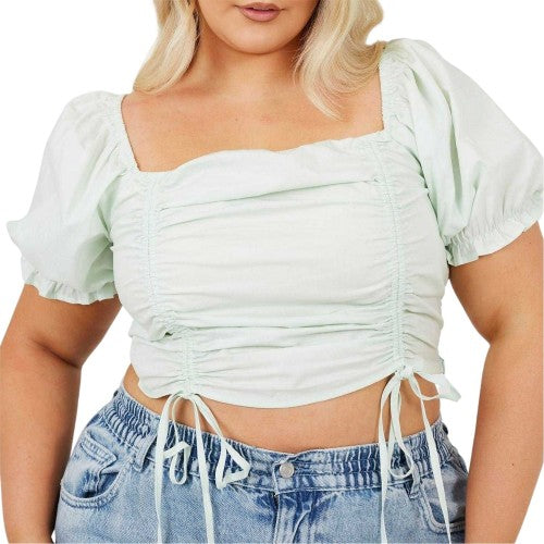 Front - Brave Soul Womens/Ladies Ruched Plus Puff Sleeve Top