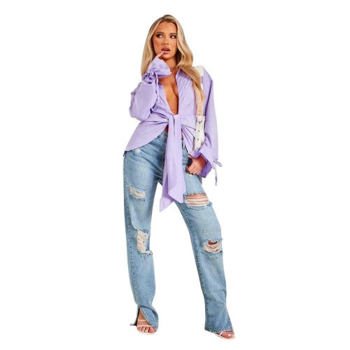Front - Missy Empire Womens/Ladies Drape Detail Tie Sleeves Shirt