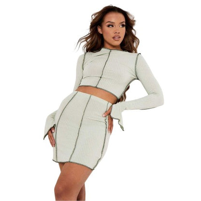 Front - Missy Empire Womens/Ladies Contrast Ribbed Slit Sleeve Crop Top