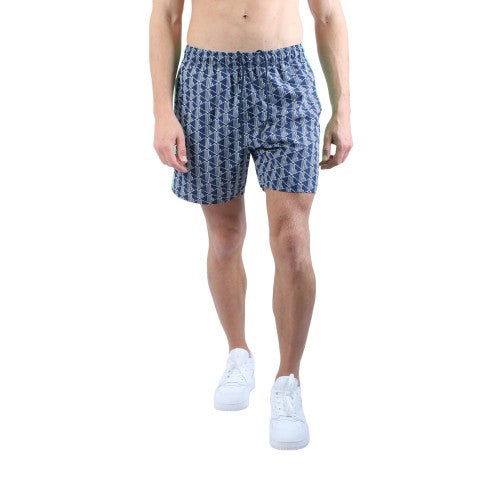 Front - Lacoste Mens Monogram Mid Length Swimming Trunks
