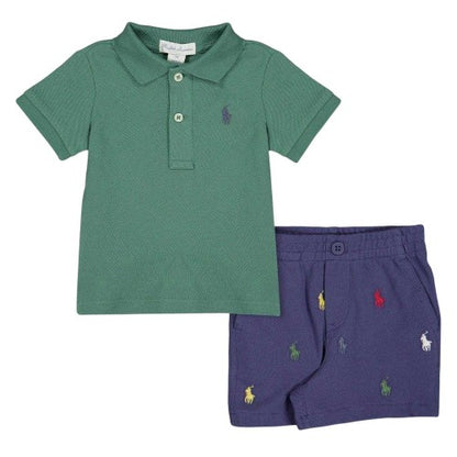 Front - Ralph Lauren Baby Collared Short-Sleeved Shirt And Shorts Set