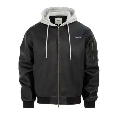 Front - Firetrap Mens PU Hooded Jacket