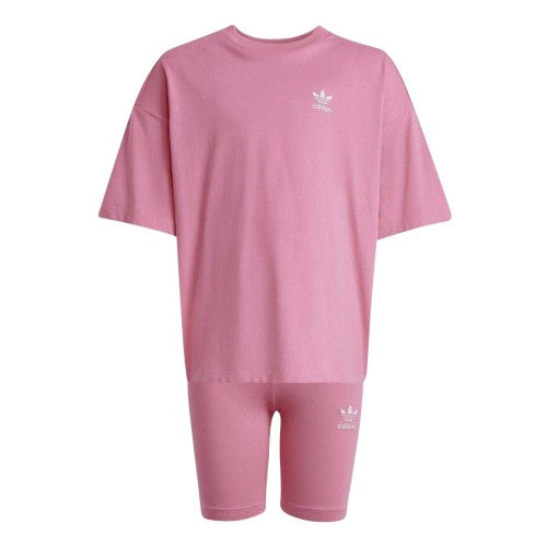 Front - Adidas Girls Adicolor Trefoil T-Shirt & Shorts Set