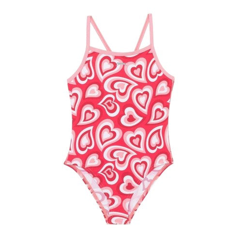 Front - Slazenger Girls Hearts One Piece Swimsuit