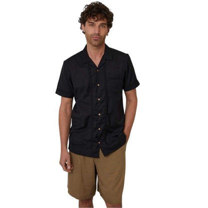 Front - Threadbare Mens Crochet Trim Short-Sleeved Shirt
