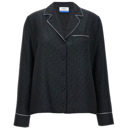 Front - Off White Womens/Ladies Logo Lapel Collar Shirt