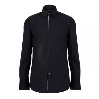 Front - Boss Mens Contrast Piping Point Collar Long-Sleeved Shirt