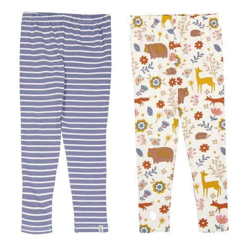 Front - Lilly & Sid Childrens/Kids Animals Stripes Leggings (Pack of 2)