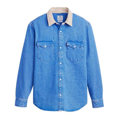 Front - Levis Mens Western Denim Contrast Collar Overshirt