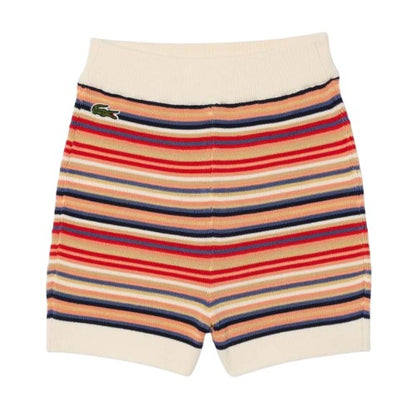 Front - Lacoste Womens/Ladies Cotton Striped Contrast Waistband Shorts