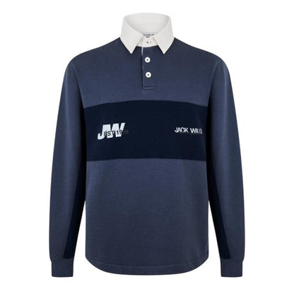 Front - Jack Wills Mens Logo Relaxed Fit Rugby Shirt