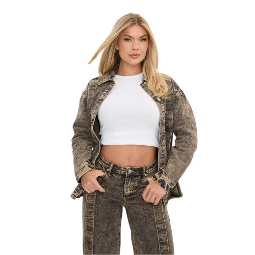 Front - I Saw It First Womens/Ladies Faded Washed Denim Shirt