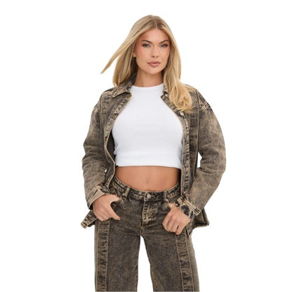 Front - I Saw It First Womens/Ladies Faded Washed Denim Shirt