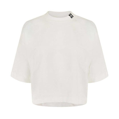 Front - Hugo Womens/Ladies Damelody Stacked Logo Crop T-Shirt