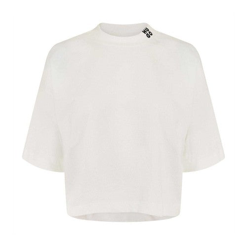 Front - Hugo Womens/Ladies Damelody Stacked Logo Crop T-Shirt