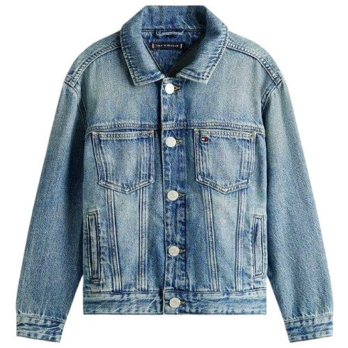 Front - Tommy Hilfiger Childrens/Kids Flag Denim Jacket