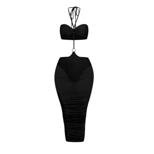 Front - Honeyz Womens/Ladies Midi Mesh Halter Neck Bodycon Dress